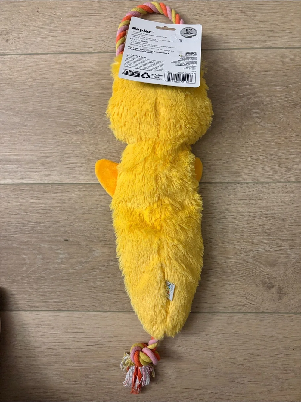 Outward Hound Yellow Duck Plush & Rope Tug Toy